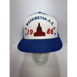 Vintage Washington DC 1986 Patriotic Red Blue White Snapback Trucker Hat Cap